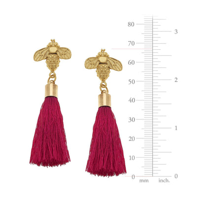 Gold Bee and Pink Silk Tassel Earrings