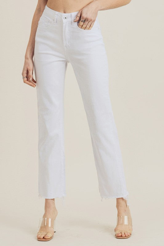 Bailey White Raw Hem Straight Leg Jean