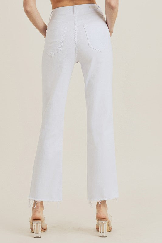 Bailey White Raw Hem Straight Leg Jean