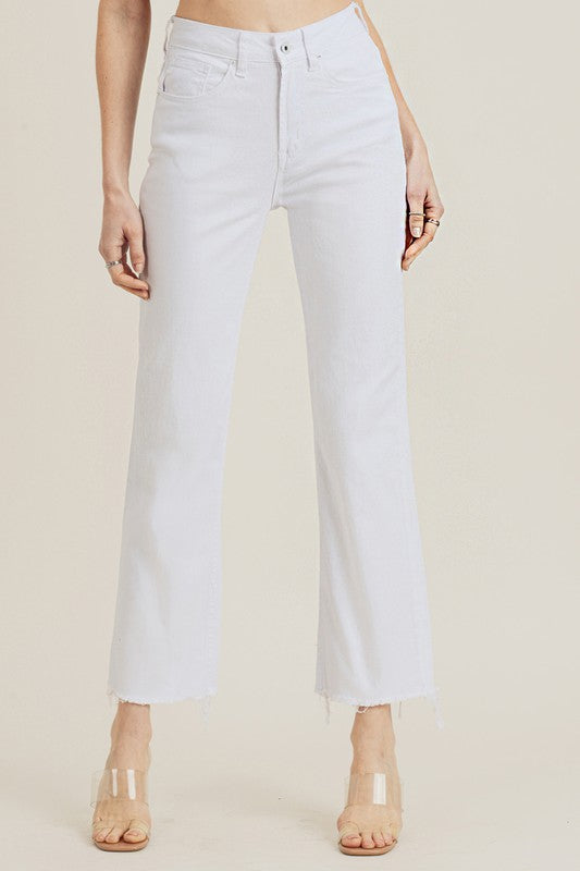 Bailey White Raw Hem Straight Leg Jean