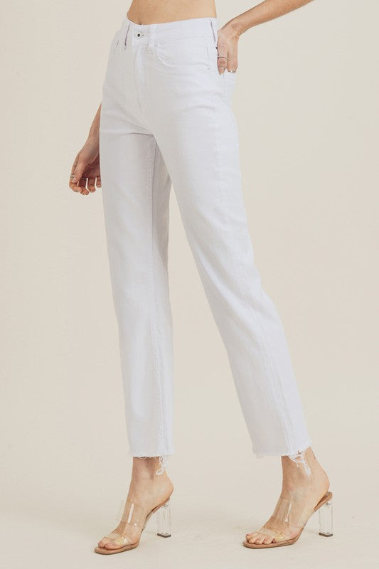 Bailey White Raw Hem Straight Leg Jean