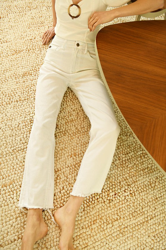 Bailey White Raw Hem Straight Leg Jean