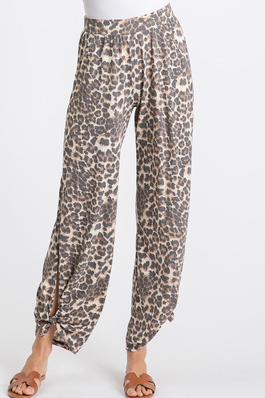 Leopard Pants with Side Tie + Pockets