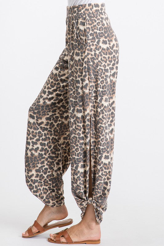 Leopard Pants with Side Tie + Pockets