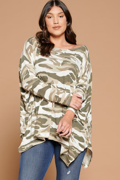 Camouflage Print Hacci Knit Top