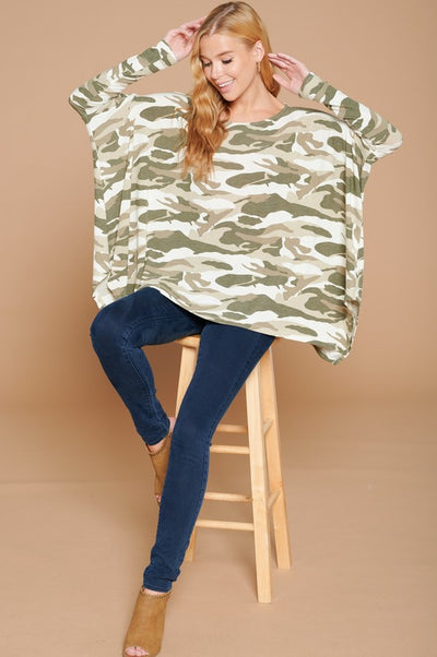 Camouflage Print Hacci Knit Top