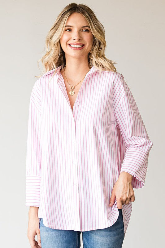 Candie Striped Button Down Open Back Top