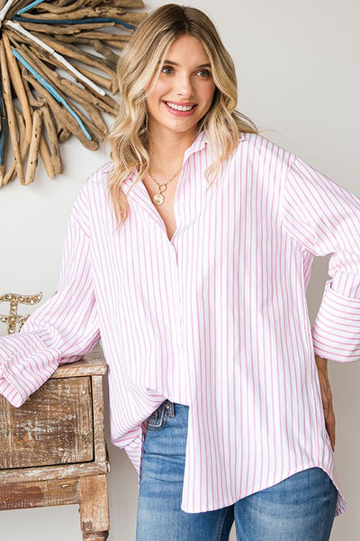 Candie Striped Button Down Open Back Top