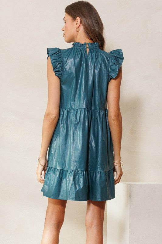 Josey Faux Leather Tiered Dress