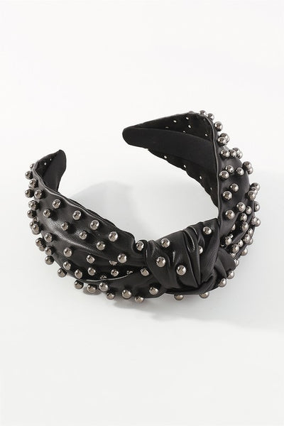 Raven Pearl Faux Leather Top Knot Headband