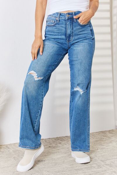Chandra High Waist Distressed Straight-Leg Jeans - Judy Blue