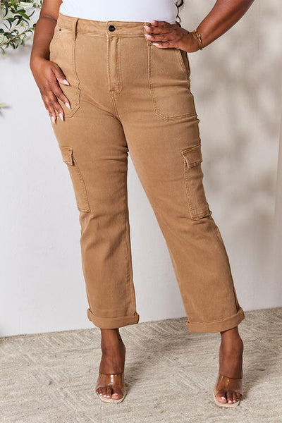 High Waist Straight Jeans with Pockets Risen