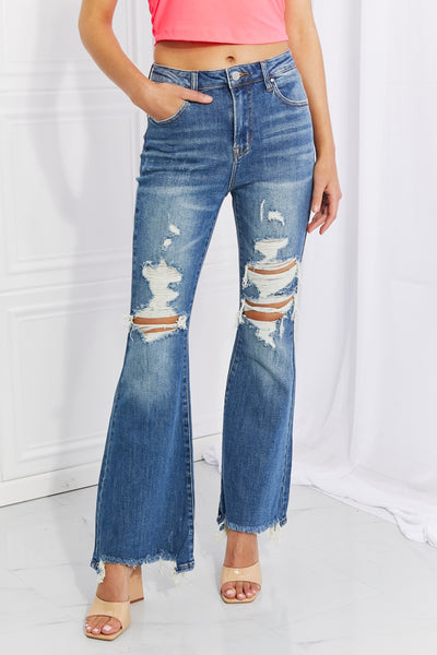 Hazel High Rise Distressed Flare Jeans - Risen