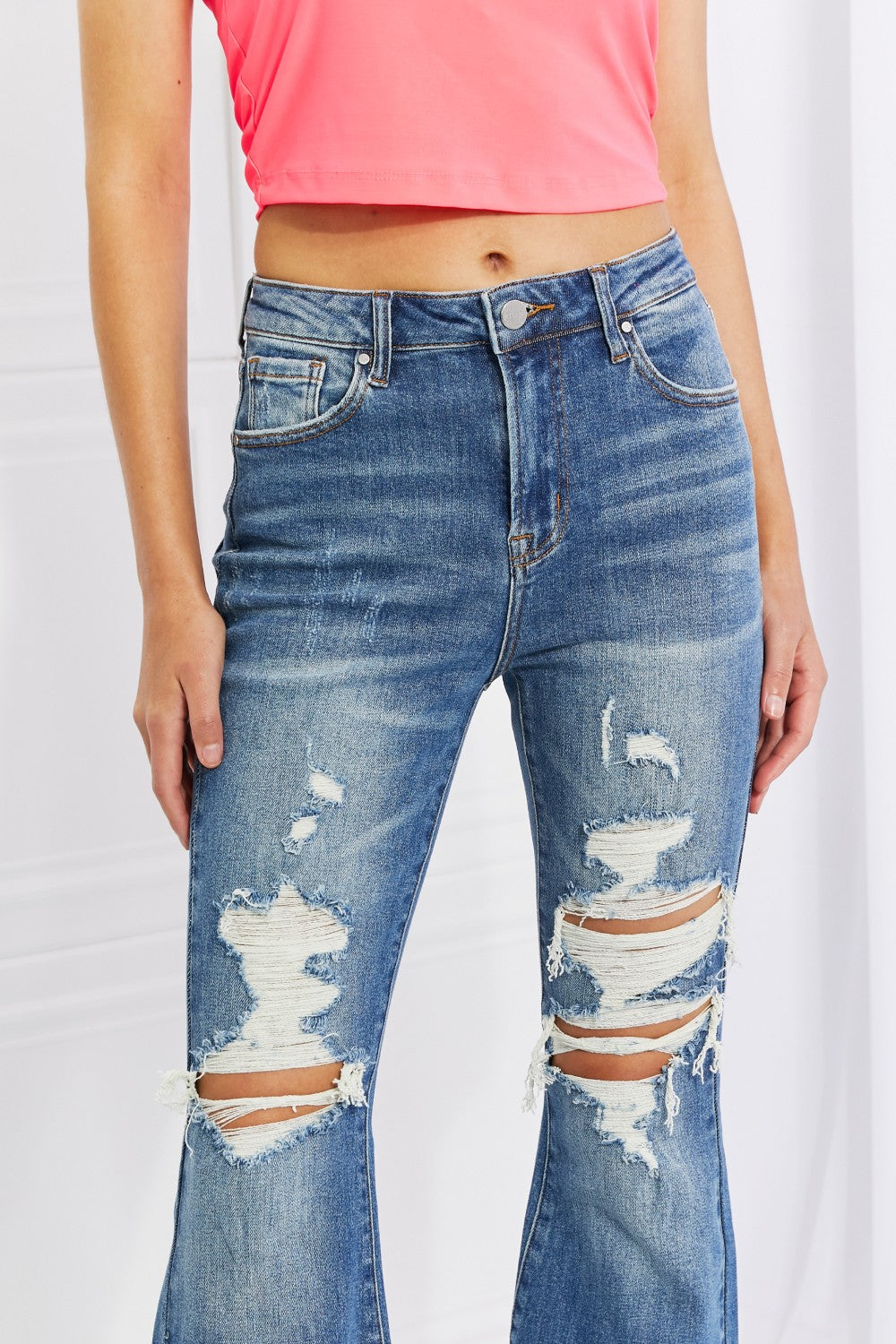 Hazel High Rise Distressed Flare Jeans - Risen