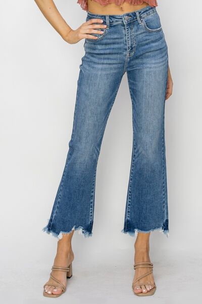 Sallie High Waist Raw Hem Flare Jeans - Risen