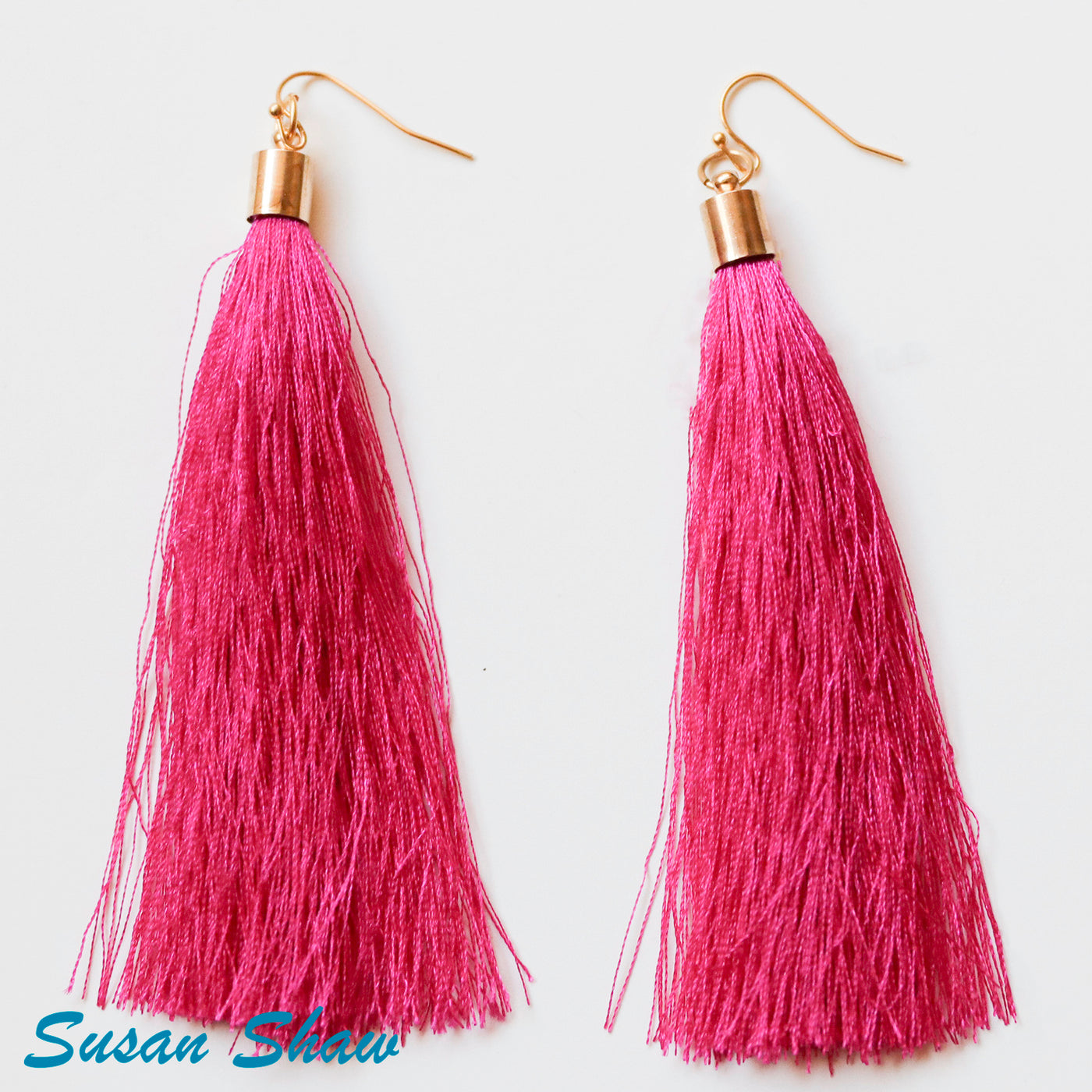 Pink Silk Tassel Earrings - Susan Shaw