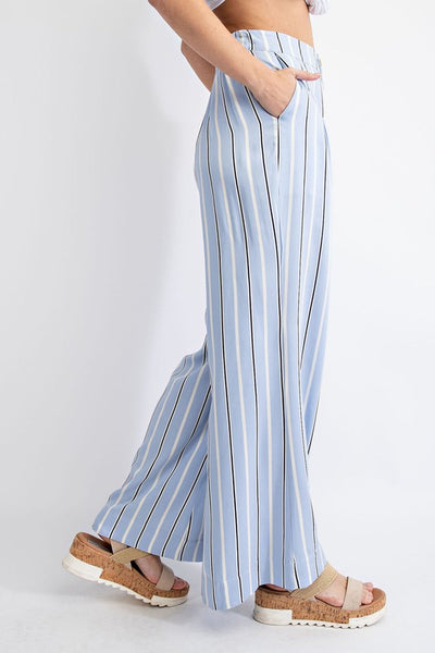 Never Underrated Striped Wide Leg Trousers in Blue
