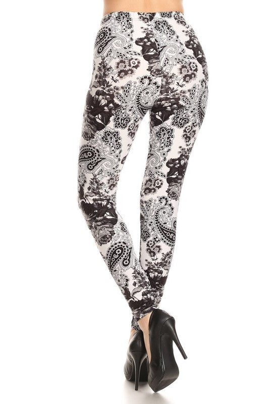 Paisley & Floral Black and White Leggings