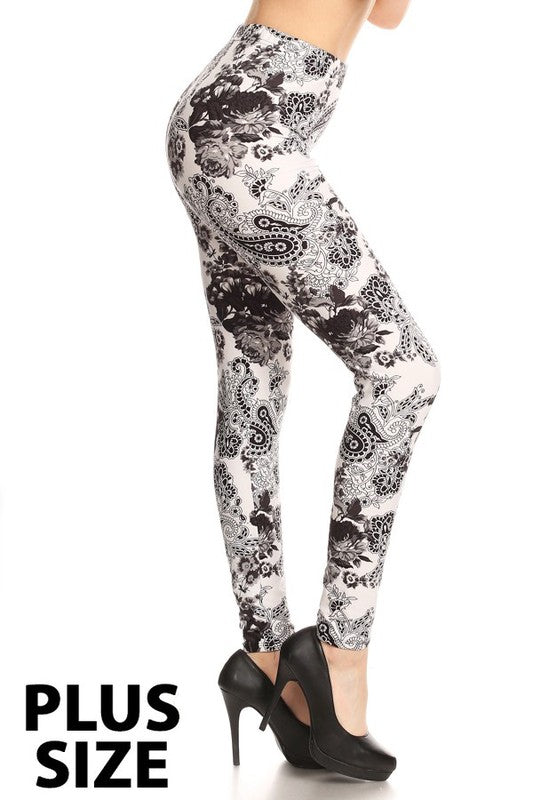 Paisley & Floral Black and White Leggings