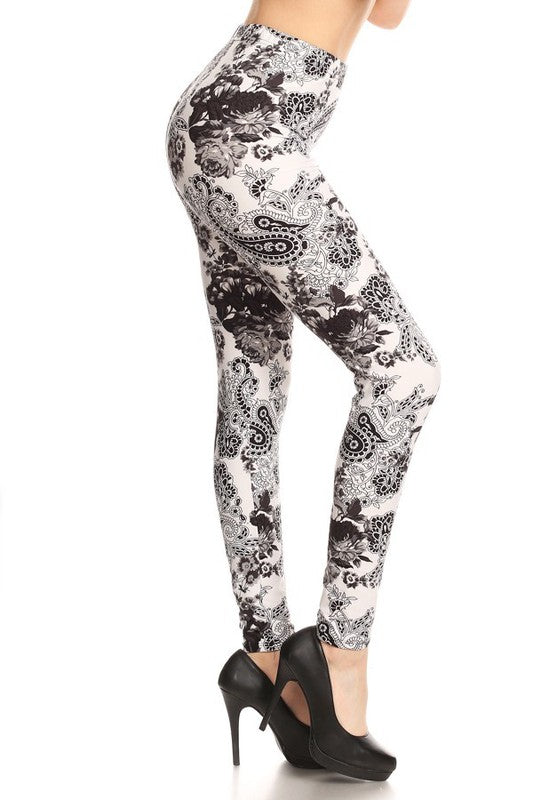 Paisley & Floral Black and White Leggings