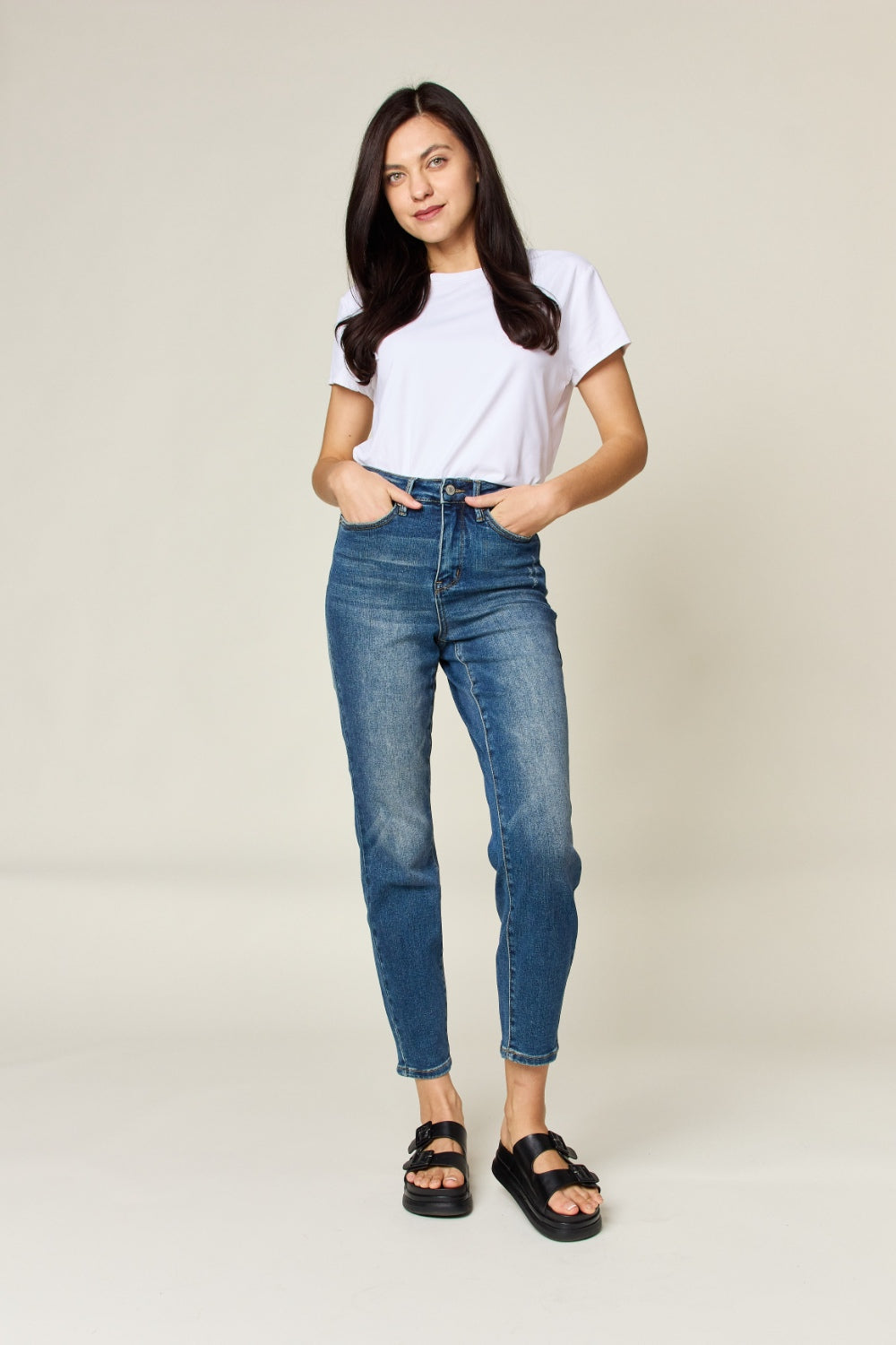 Crystal Tummy Control High Waist Slim Jeans - Judy Blue