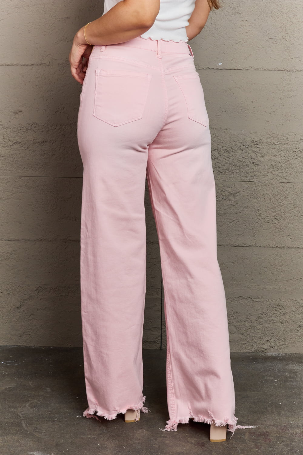 Raelene High Waist Wide Leg Jeans in Light Pink - Risen