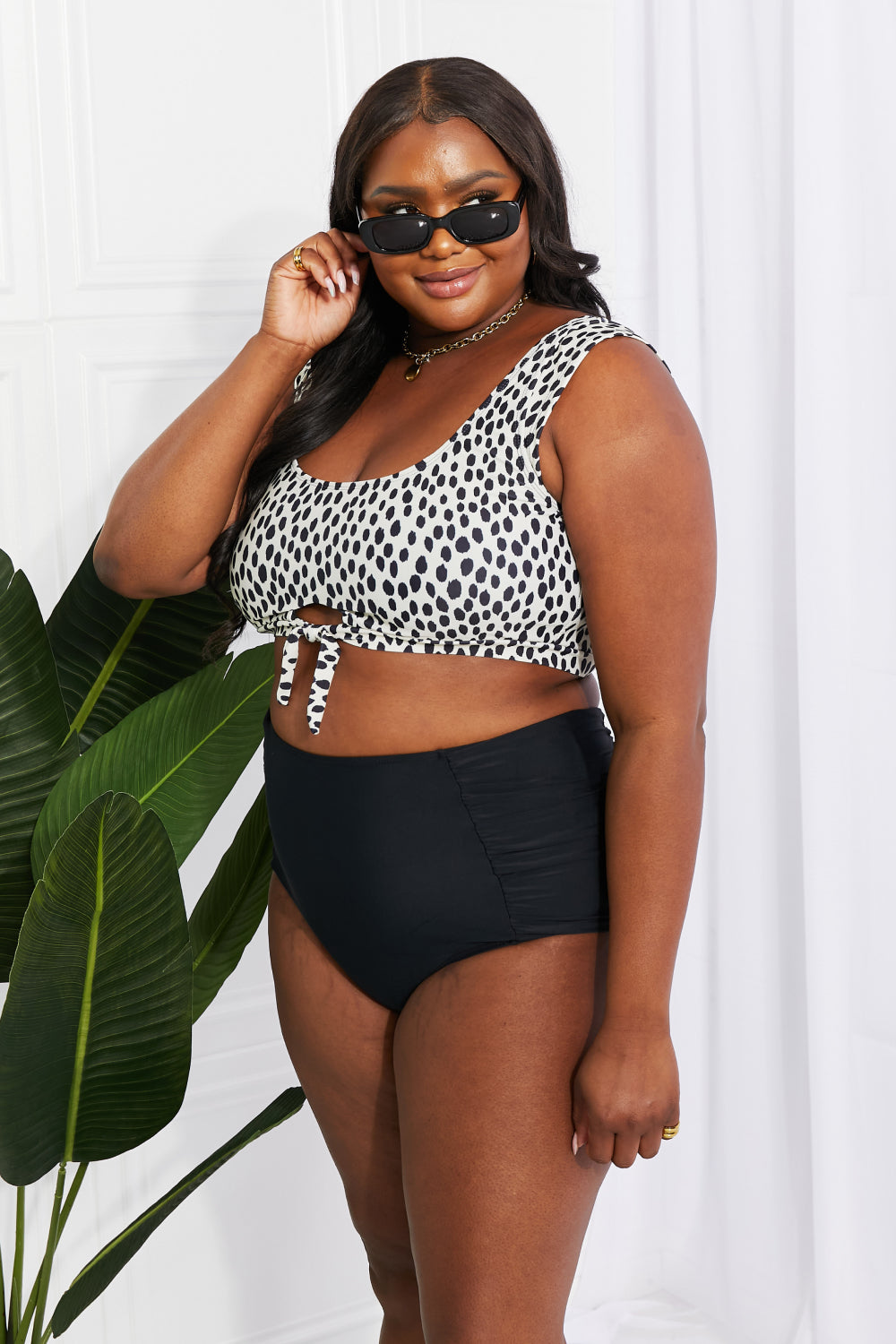 Sanibel Crop Swim Top and Ruched Bottoms Set in Black