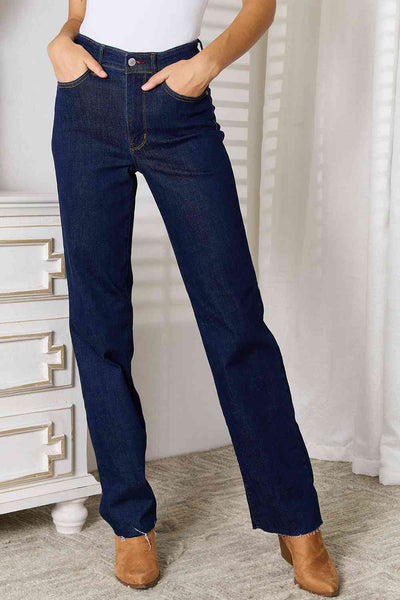 Judy Blue Raw Hem Straight Leg Jeans with Pockets