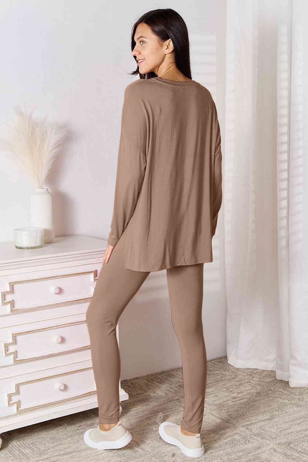 Basic Bae V-Neck Soft Rayon Long Sleeve Top and Pants Lounge Set