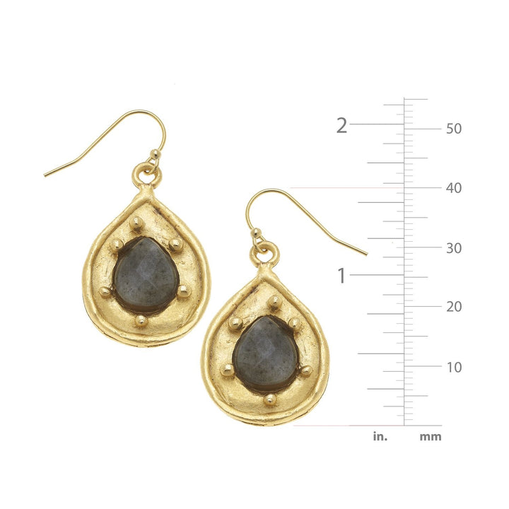 Gold Teardrop and Labradorite Earrings