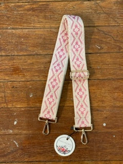 AHDORNED - Embroidered Medallion Light Pink/Dark Pink Bag Strap w/Gold Hardware