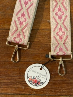 AHDORNED - Embroidered Medallion Light Pink/Dark Pink Bag Strap w/Gold Hardware