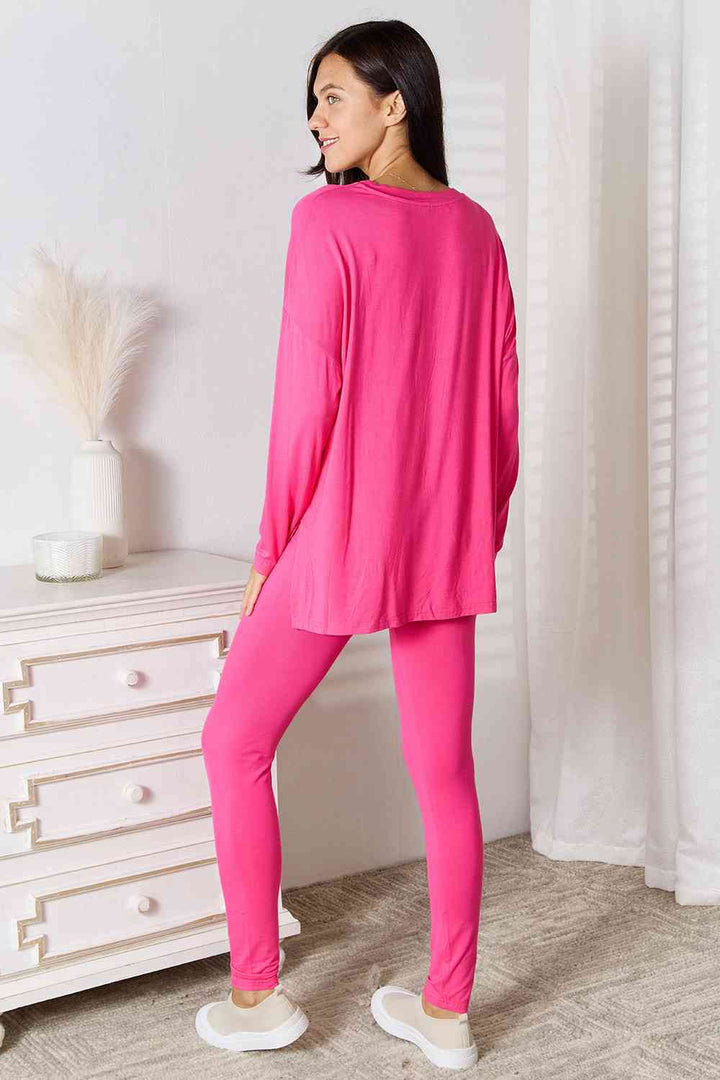 Basic Bae V-Neck Soft Rayon Long Sleeve Top and Pants Lounge Set