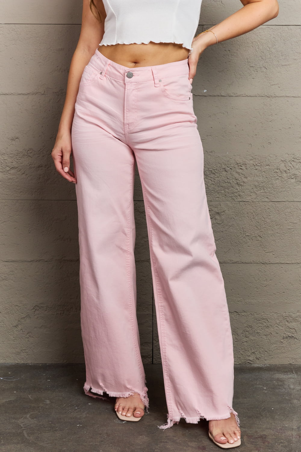 Raelene High Waist Wide Leg Jeans in Light Pink - Risen