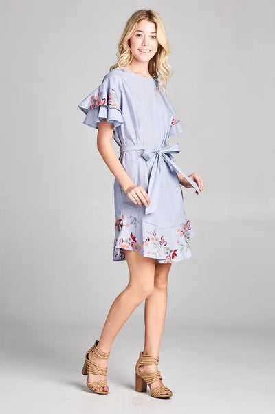 Lunch in the Park Ruffle & Embroidered Dress
