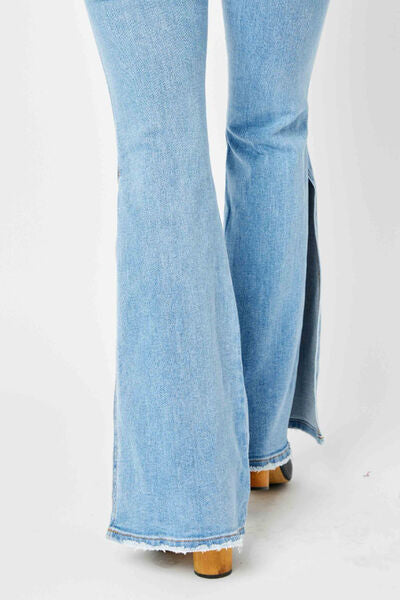 Julianne Mid Rise Raw Hem Slit Flare Jeans - Judy Blue