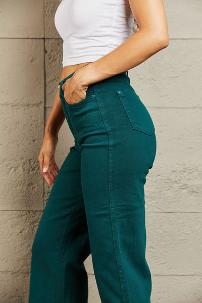 Hailey Tummy Control High Waisted Cropped Wide Leg Jeans - Judy Blue