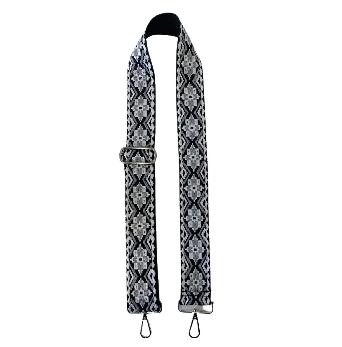 AHDORNED - Embroidered Medallion Black, Grey, White Bag Strap - Silver Hardware