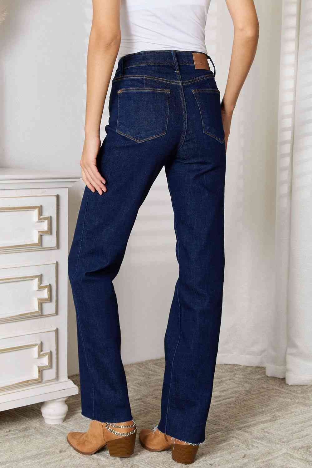 Judy Blue Raw Hem Straight Leg Jeans with Pockets