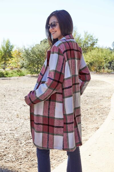 Double Take Plaid Button Up Lapel Collar Coat