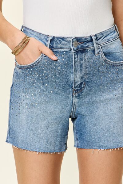 Heidi High Waist Rhinestone Decor Denim Shorts - Judy Blue