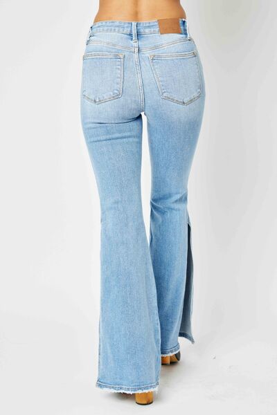 Julianne Mid Rise Raw Hem Slit Flare Jeans - Judy Blue