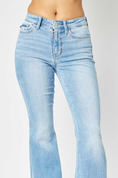 Julianne Mid Rise Raw Hem Slit Flare Jeans - Judy Blue