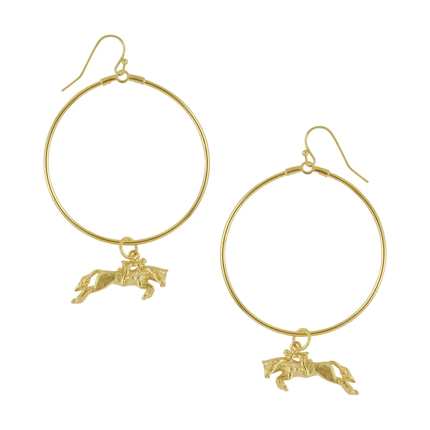 Gold Jumping Horse Hoop Earrings