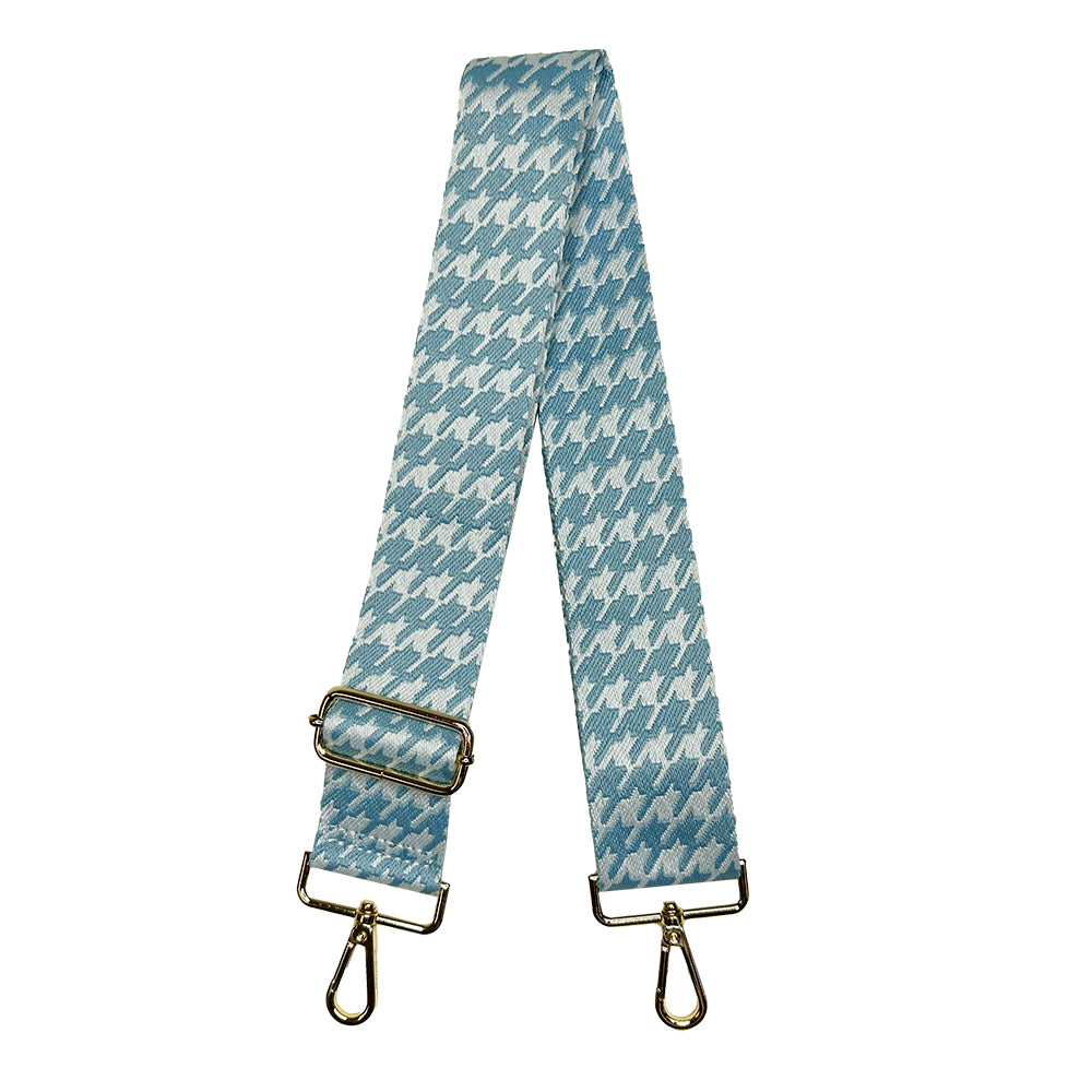 Ahdorned Embroidered Blue & White Houndstooth Bag Strap