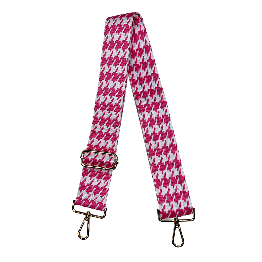 Ahdorned Embroidered Pink & White Houndstooth Bag Strap