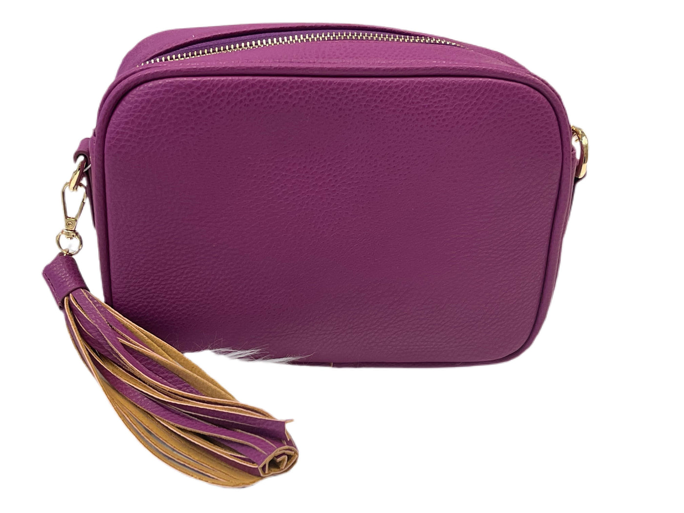 Ahdorned Purple Pebbled Zip Top Tassel Bag - NO STRAP