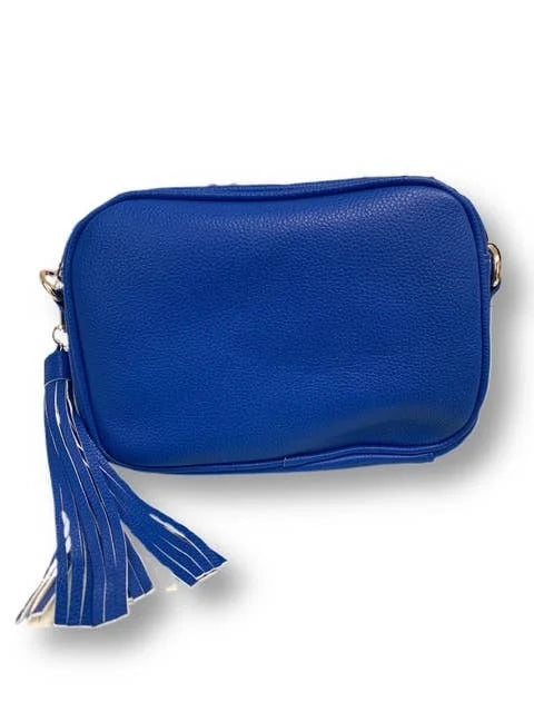 Ahdorned Royal Blue Pebbled Zip Top Tassel Bag - NO STRAP