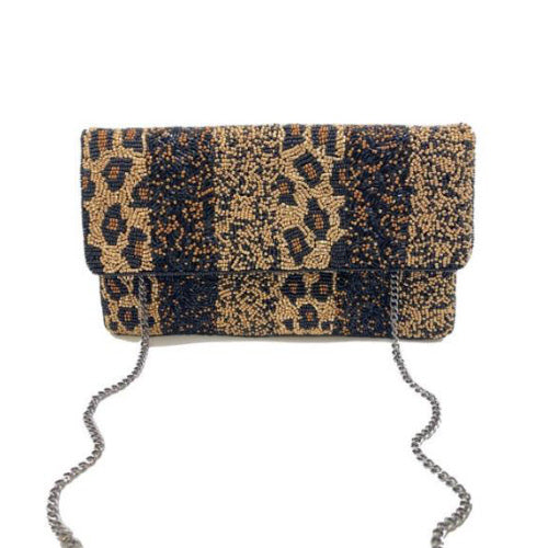 Can't Tame Me Beaded Leopard Clutch